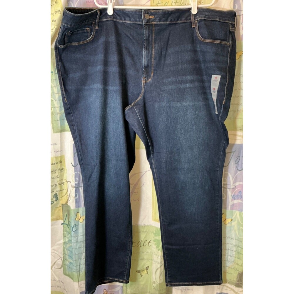 Old Navy Plus Size 28W Women Power Slim Straight Leg Blue Jeans Pants Denim